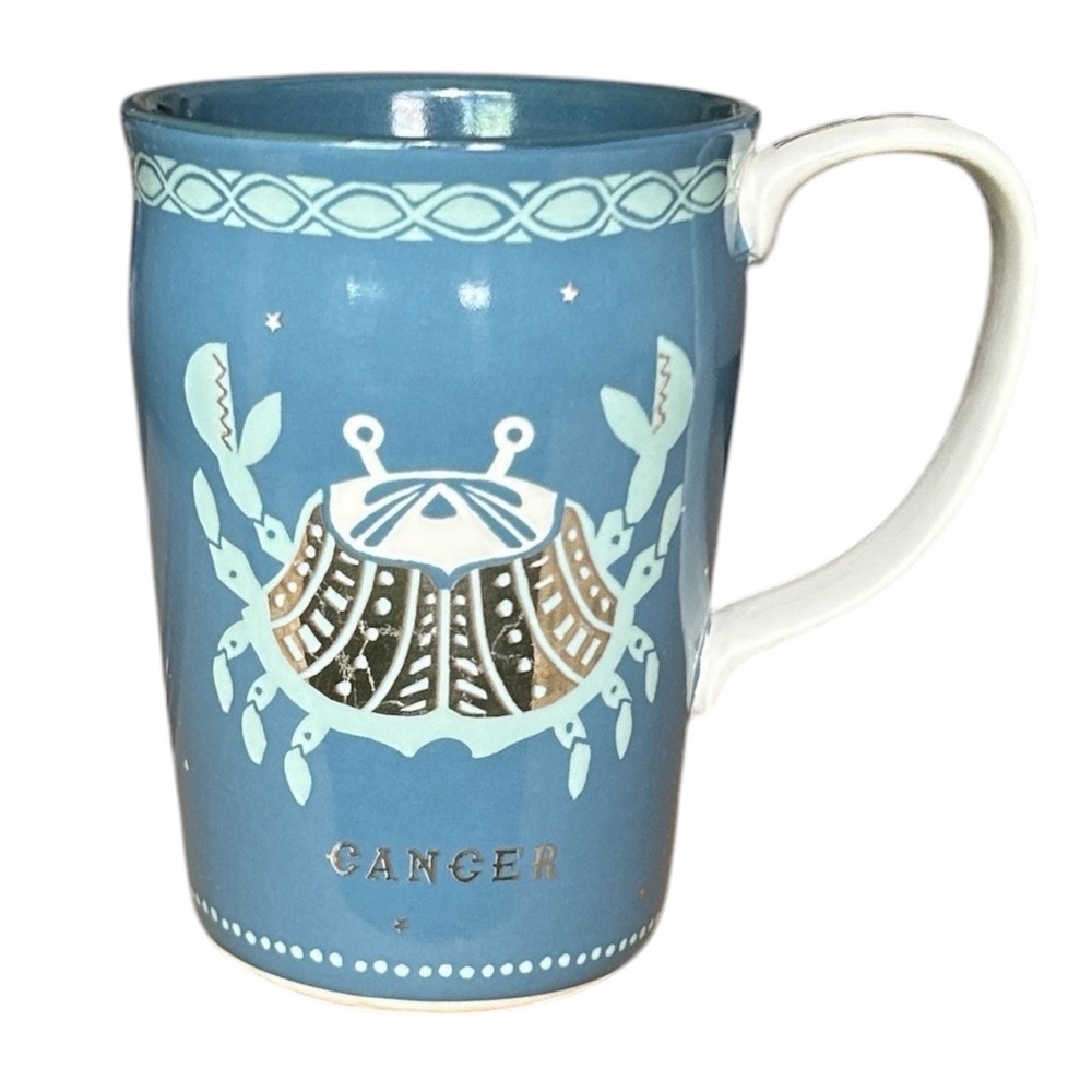ANTHROPOLOGIE Danielle Knoll Zodiac CANCER Coffee Mug Teal / Gold Crab Astrology